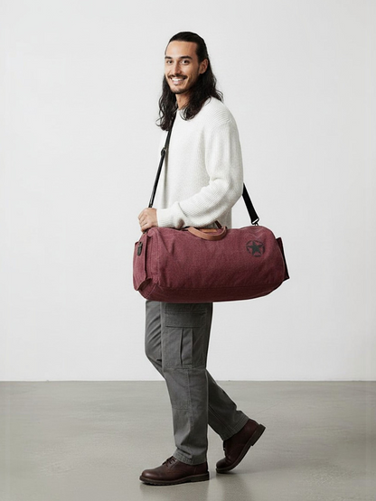Canvas Travel Duffle Bag | 25 litres | Sports Duffel | Gym Bags | for Men and Women | Adjustable Broad Strap | Airline Carry-On Luggage | Quick Access Pockets | Vintage Wine