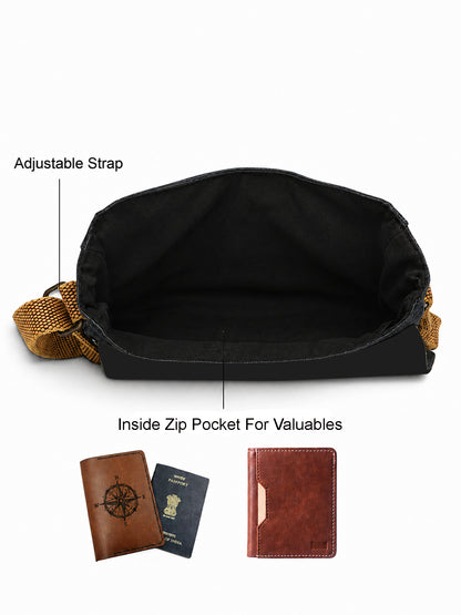 Canvas Side Sling Bag For Men & Women | Compact Messenger bag with Leather Strap on flap closure, Adjustable Shoulder Strap & Snap buttons | Casual bag for Office & Travel