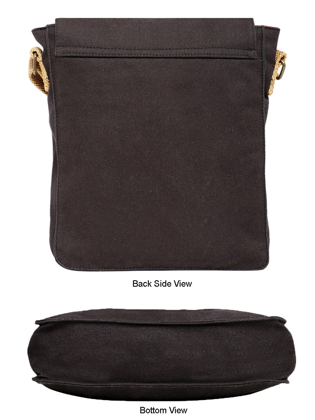 Canvas Side Sling Bag For Men & Women | Compact Messenger bag with Leather Strap on flap closure, Adjustable Shoulder Strap & Snap buttons | Casual bag for Office & Travel