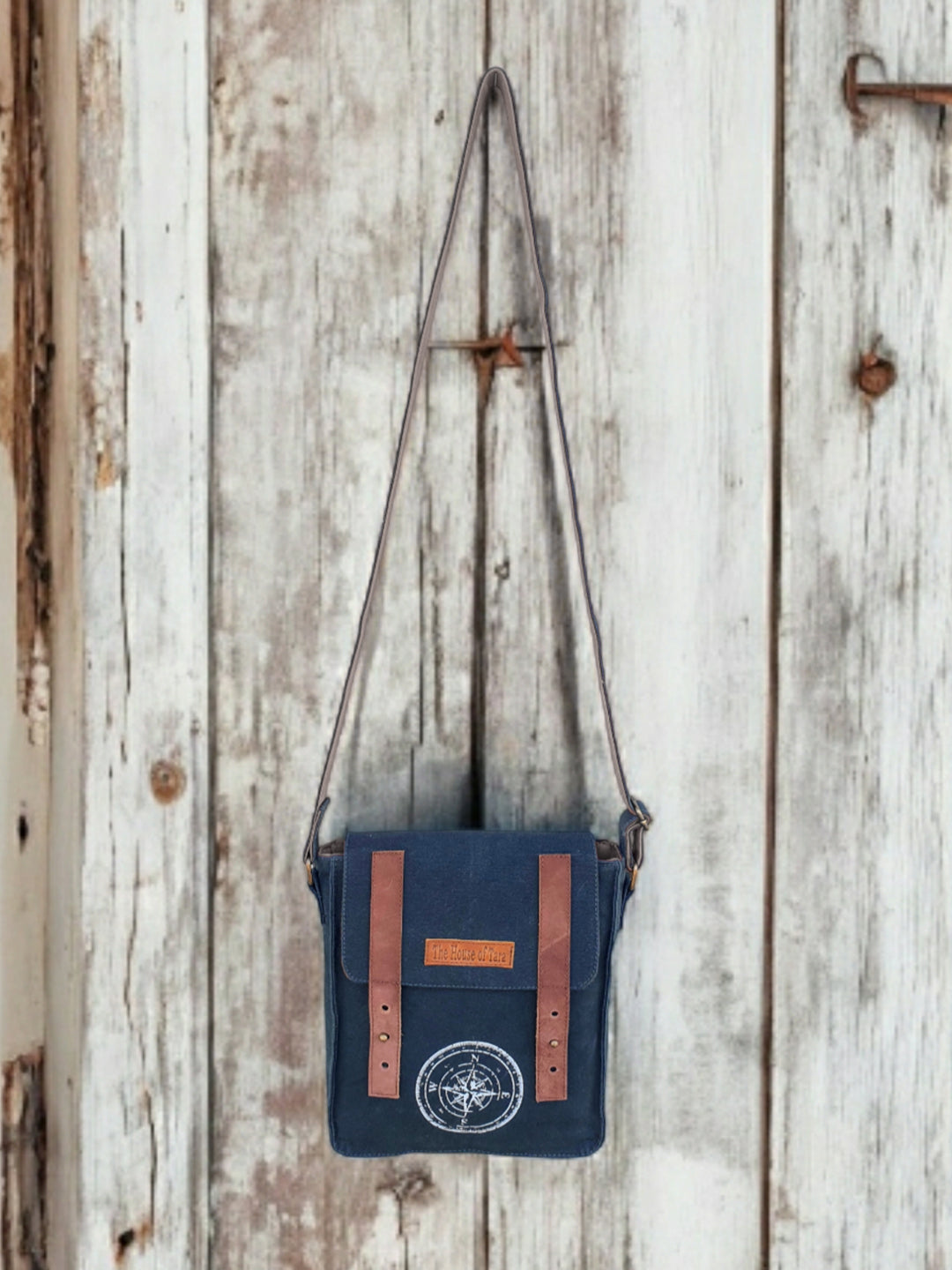 Canvas Side Sling Bag For Men & Women | Compact Messenger bag with Leather Strap on Flap Closure, Adjustable Shoulder Strap & Metal Buckle | Crossbody bag Suitable for Office