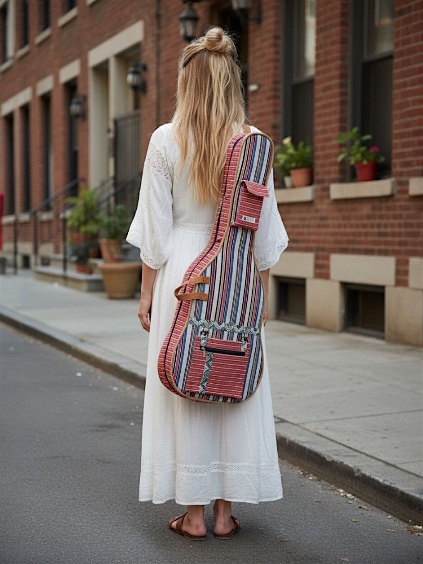 Ethnic Handloom Fabric Acoustic Guitar Bag Cover for Men and Women | Modern Guitar Case | Inner Lining | Adjustable Straps | Padded Protection | Zip Pockets |