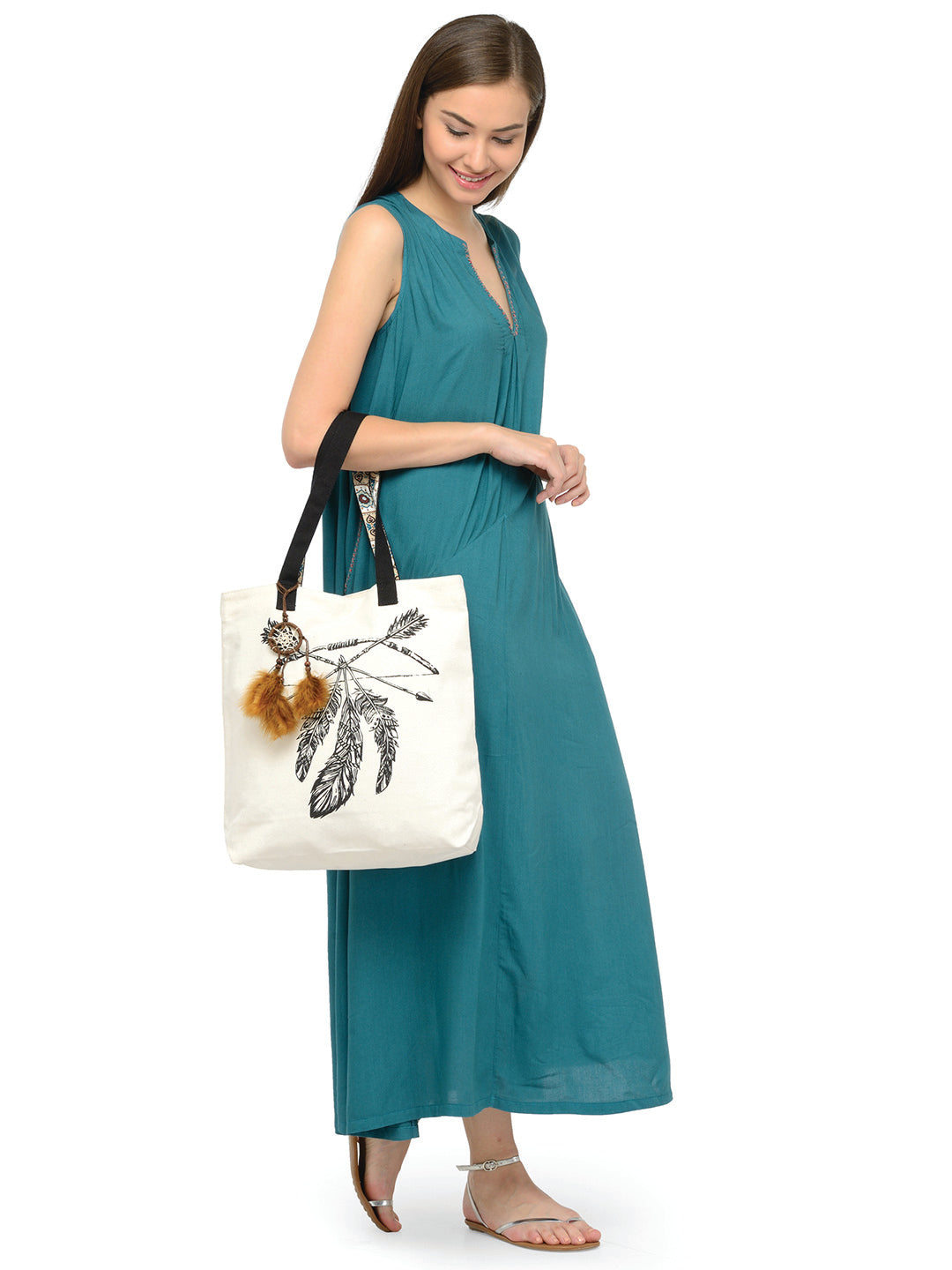 Cotton Canvas Tote Bag | Magnetic Closure & a Safety Pocket | Stylish Shoulder Bag for College & Daily Use | Digital Printed Design | With Tassel | For Women & Girls