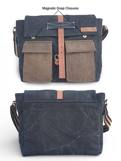 Canvas Messenger Sling Bag For Men & Women | Side Cross Body bag with Leather Strap on Flap Closure, Adjustable Shoulder Strap & 2 External Pockets | Suitable for Office
