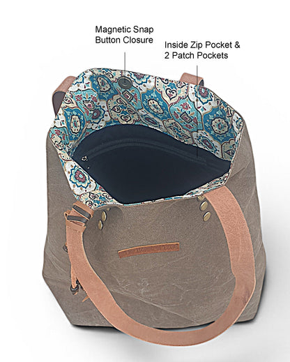 Distressed Finish Heavy Canvas Tote Handbag | Tassel Embellished | Magnetic Closure & Internal Zip Pocket Shoulder Bag | For College, Office and Daily Use | For Women