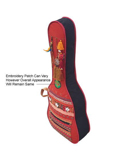 Cotton Canvas Acoustic Guitar Bag Cover | Unisex |  Inner Lining | Adjustable Padded Straps | Dream Catch Tassel Embellished | Padded Guitar Case | Dual Zip Pocket | Maroon