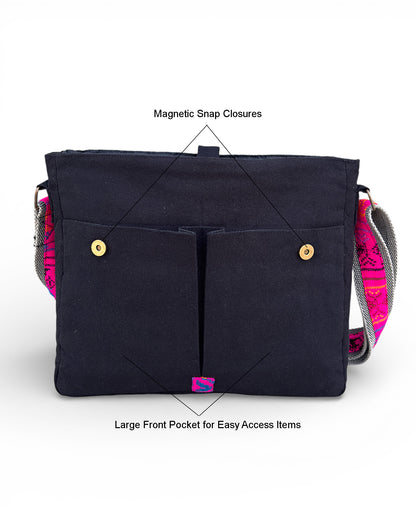 Handloom Fabric Messenger Bags for Women | Cotton Canvas Laptop Sling Bag Upto 15.6 Inches | Stylish Crossbody Sling Bag Comes with Flap Closure &  Inner Lining