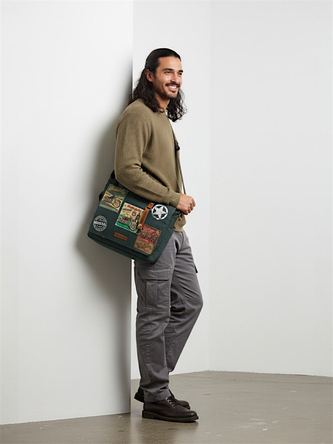 Distressed Cotton Canvas Messenger Bag for Men and Women | Printed Crossbody Sling Bag With Laptop Compartment (Upto 15.6 Inch), Broad Adjustable Straps