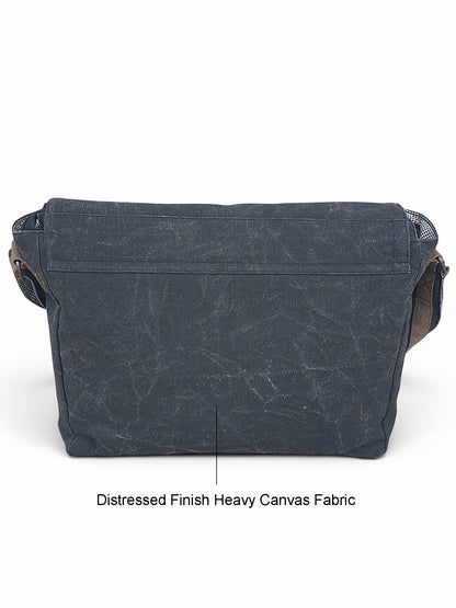 Distressed Cotton Canvas Messenger Bag for Men and Women | Printed Crossbody Sling Bag With Laptop Compartment (Upto 15.6 Inch), Broad Adjustable Straps