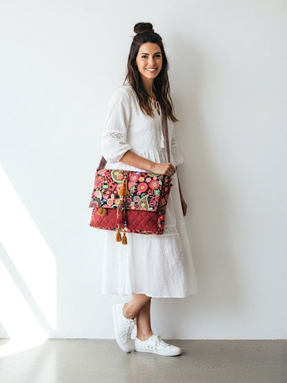 Cotton Canvas Tassel Embellished Printed Cross Body Messenger Sling Bag for Women | Travel Office Business Shoulder Bag for Women | Crossbody Purse With Adjustable Strap