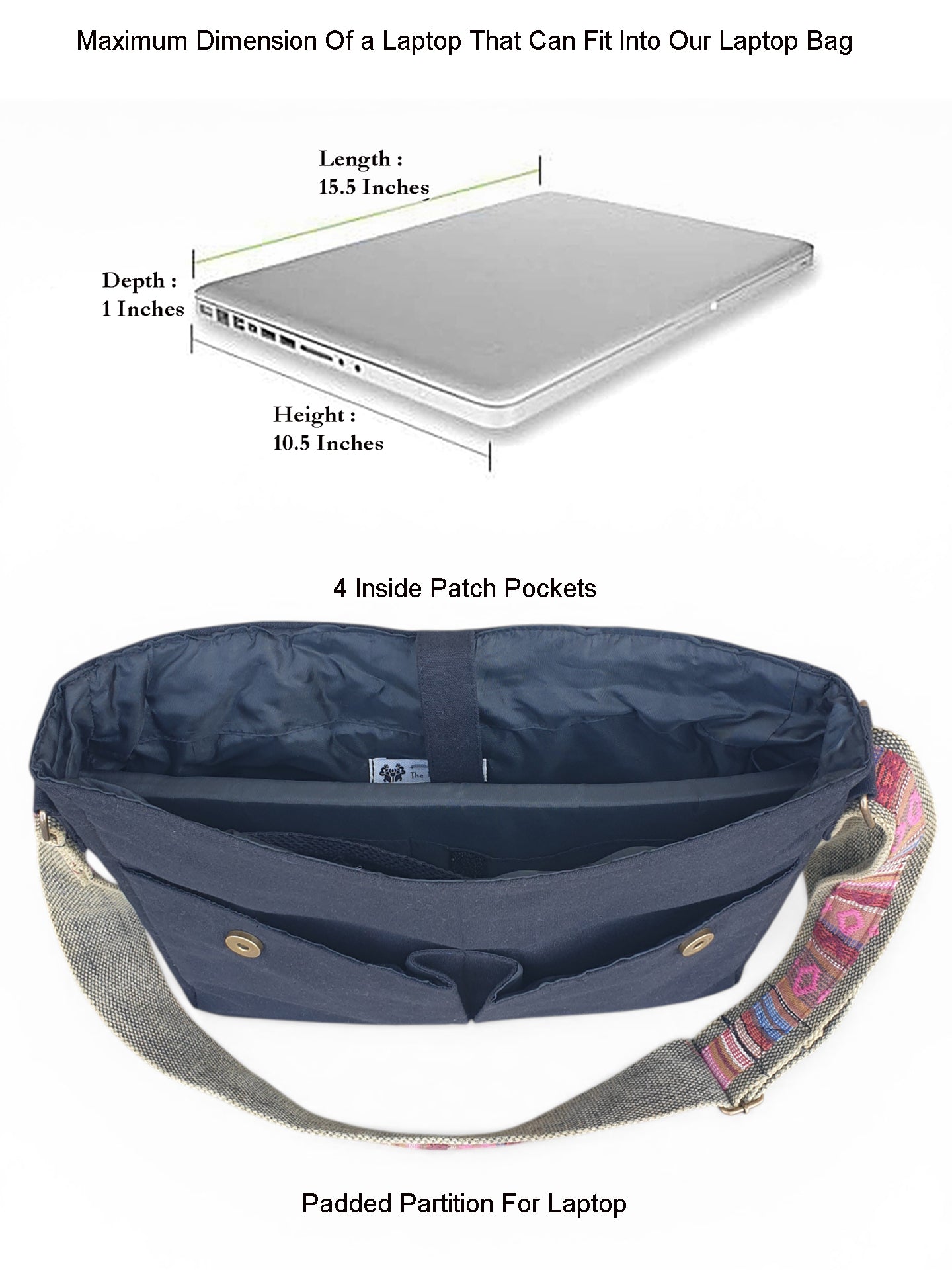 Handloom Fabric Messenger Bags for Women | Cotton Canvas Laptop Sling Bag Upto 15.6 Inches | Stylish Crossbody Sling Bag Comes with Flap Closure &  Inner Lining