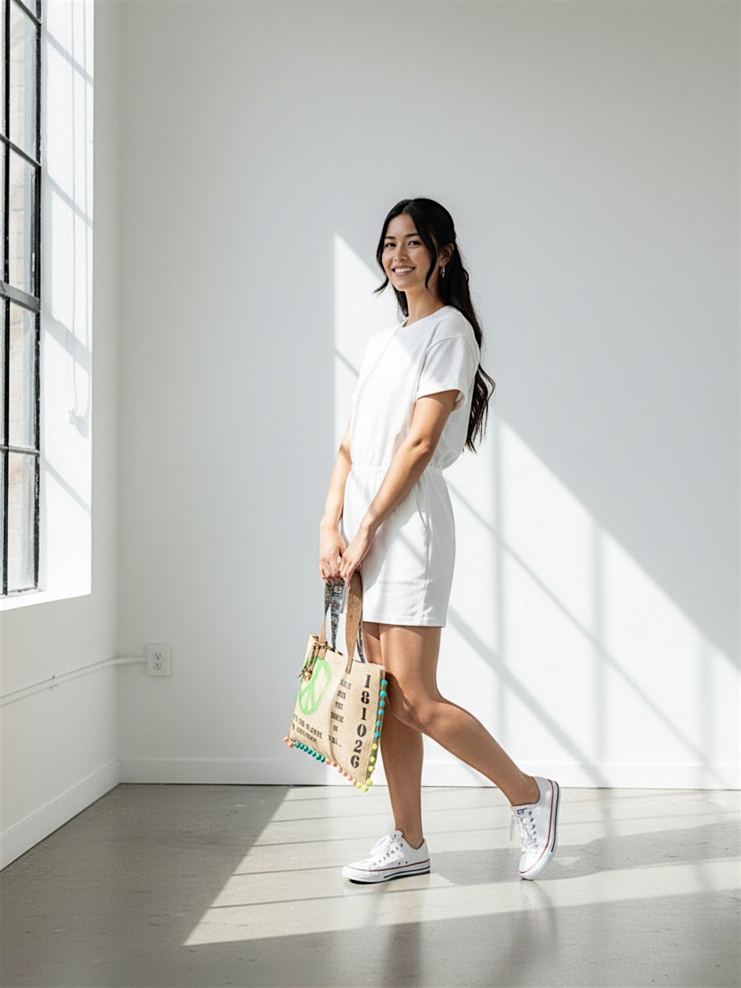 Jute Tote Handbag | Brown Beige Printed Shoulder Bag | Tassel Embellished | Magnetic Closure | Zipper Compartment | Casual Bag for College, Office & Daily Use | For Women