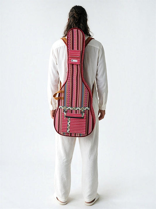 Ethnic Handloom Fabric Acoustic Guitar Bag Cover for Men and Women | Modern Guitar Case |  Inner Lining | Adjustable Straps | Padded Protection | Zip Pocket |