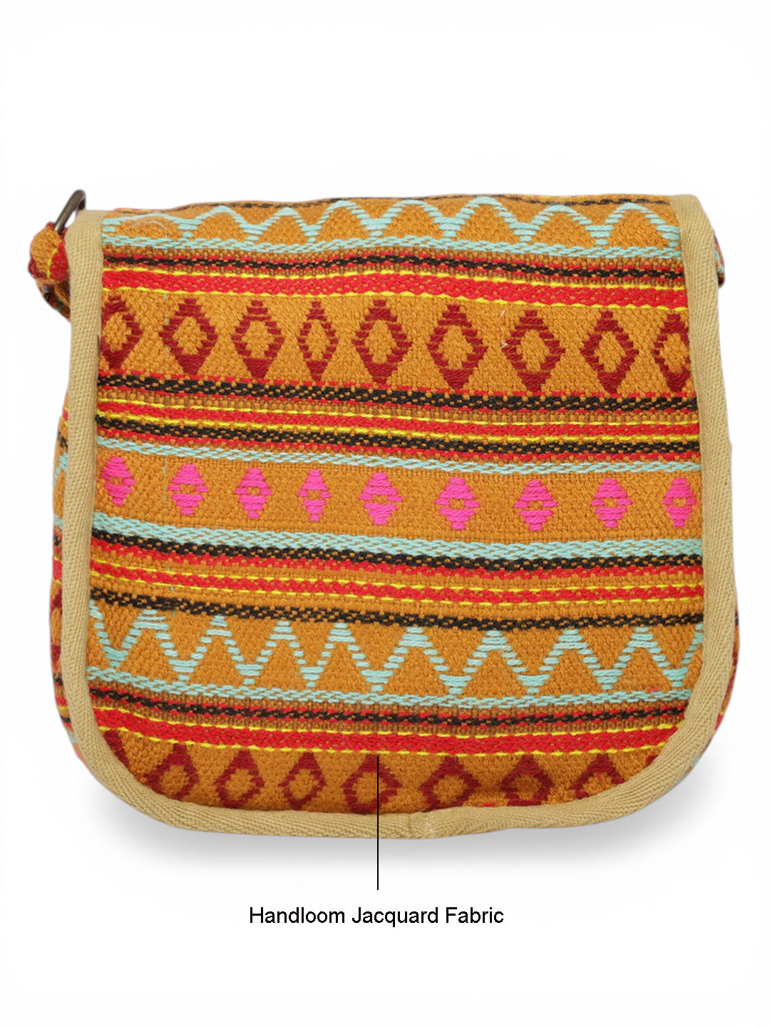 Ethnic Handloom Crossbody Sling Bag | Embellished with Tassels and Trims. Flap Closure with a Snap Button | Internal Zip Pocket | Multicolour side Crossbody Bag for Women | Handmade.