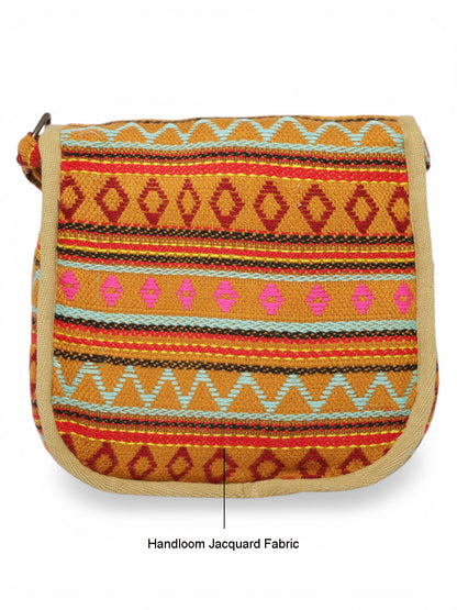 Ethnic Handloom Crossbody Sling Bag | Embellished with Tassels and Trims. Flap Closure with a Snap Button | Internal Zip Pocket | Multicolour side Crossbody Bag for Women | Handmade.
