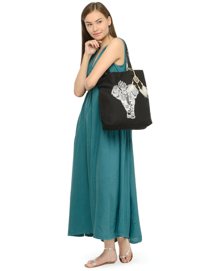 Cotton Canvas Tote Bag | Magnetic Closure & a Safety Pocket | Stylish Shoulder Bag for College & Daily Use | Digital Printed Design | With Tassel | For Women & Girls