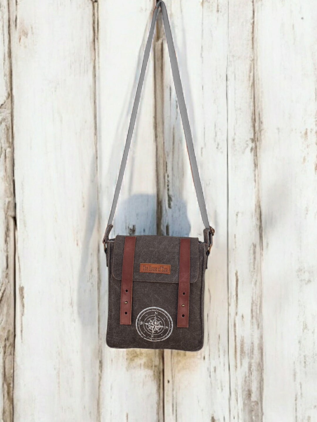 Canvas Side Sling Bag For Men & Women | Compact Messenger bag with Leather Strap on Flap Closure, Adjustable Shoulder Strap & Metal Buckle | Crossbody bag Suitable for Office