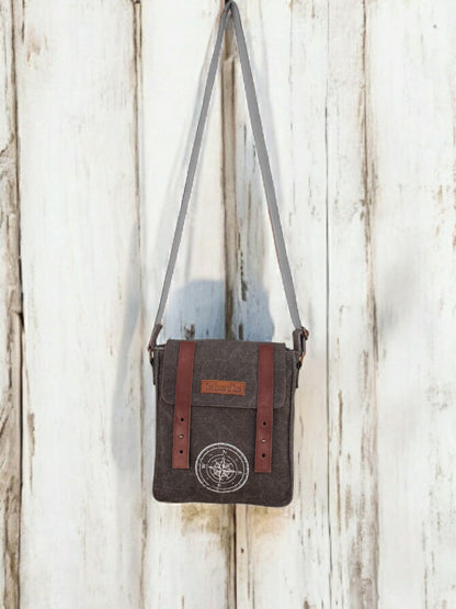 Canvas Side Sling Bag For Men & Women | Compact Messenger bag with Leather Strap on Flap Closure, Adjustable Shoulder Strap & Metal Buckle | Crossbody bag Suitable for Office