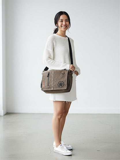 Distress Finish Sturdy Cotton Canvas Messenger Bags for Men and Women | Zip Closure, Adjustable Body Strap I Crossbody Sling | External Zip Pockets