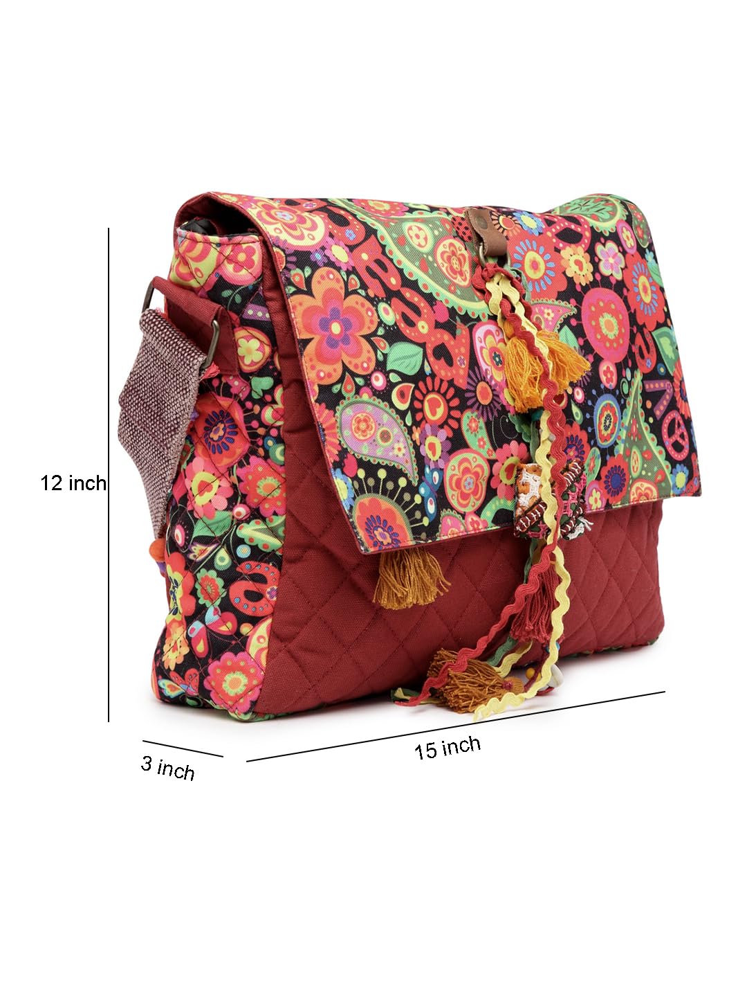 The House of tara Cotton Canvas Tassel Embellished Printed Cross Body Messenger Sling Bag for Women | Travel Office Business Shoulder Bag for Women | Crossbody Purse With Adjustable Strap