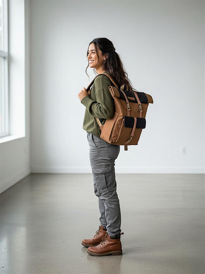 Dual Tone Canvas Backpack for Men & Women | 13 Liters | Casual Bags, Padded Laptop Compartment, 4 External Pockets, Adjustable straps | Suitable for Office, Travel & College (Khaki)