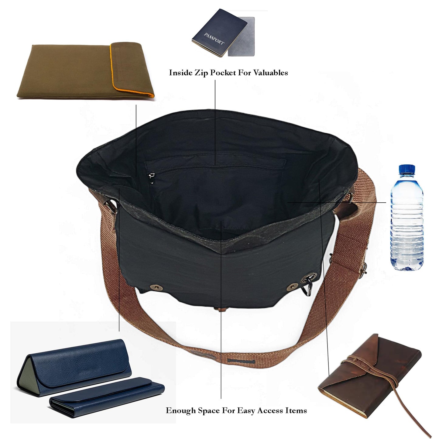 The House of tara Sturdy Cotton Canvas Messenger Bags for Men and Women | With two Magnetic Snap Buttons Flap Closure, Adjustable Body Strap & Multiutility Lobster Hook (Beige)