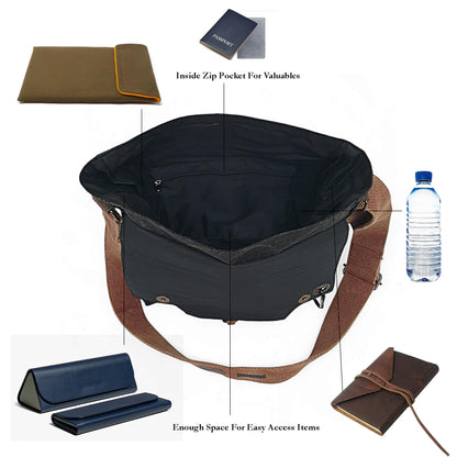 The House of tara Sturdy Cotton Canvas Messenger Bags for Men and Women | With two Magnetic Snap Buttons Flap Closure, Adjustable Body Strap & Multiutility Lobster Hook (Beige)