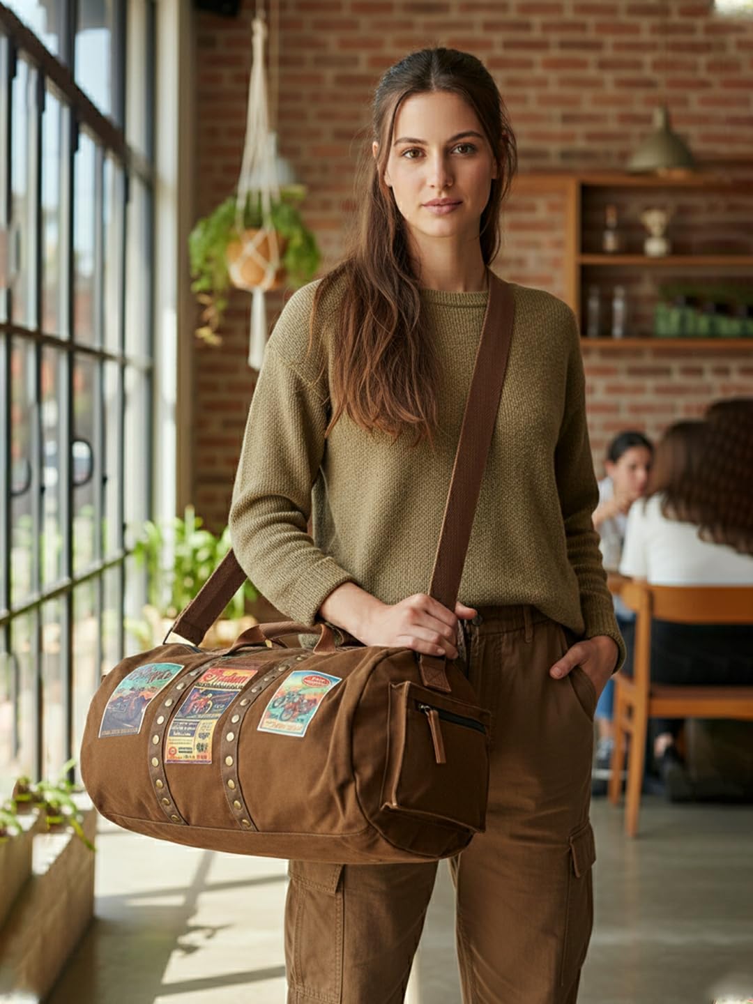 The House of Tara Canvas Travel Duffle Bag 25 litres | Sports Duffel | for Men and Women | Adjustable Broad Strap | Gym Bag | Airline Carry On Luggage | Quick Access Pockets | Khaki