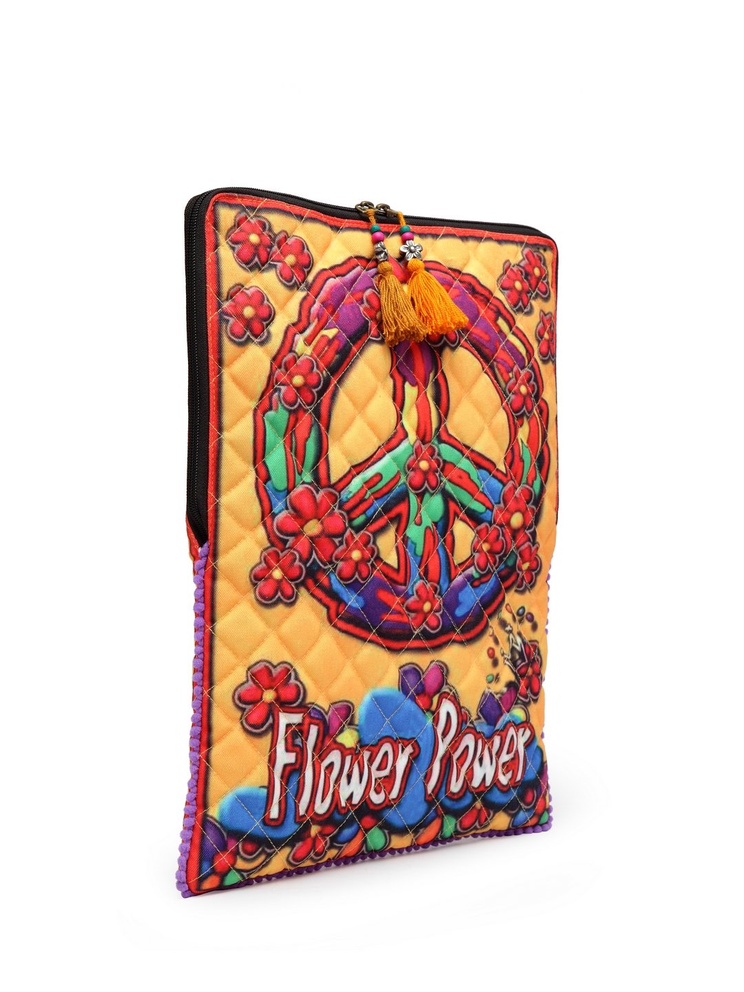 The House Of Tara Laptop Slipcase | Compatible with Upto 15.6 inch MacBook/Laptops | Multicolor Design Printed Fabric | Waterproof | Embellished with Colorful Tassels & Trims | Unisex (Multicolor 11)