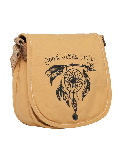 Canvas Purse for Women | Casual Crossbody Sling Bag with Boho Printed Flap, Adjustable Straps, Zipped Pocket & Inner Lining | Suitable for College & Travel