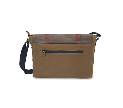 The House of tara Dual Tone Canvas Messenger Bag for Men and Women | Sling Laptop Bag fits Upto 14 Inch Size | Crossbody Multiutility Bag with Waterproof Inner Lining & Adjustable Straps (Khaki Brown)
