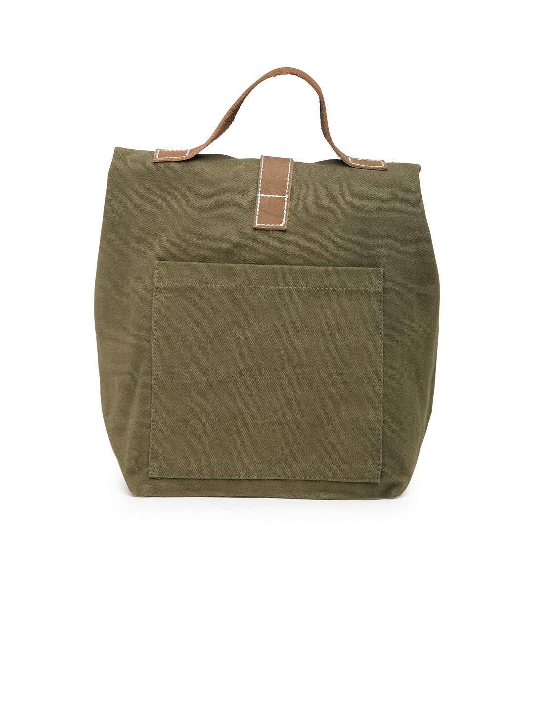 The House of tara Cotton Canvas Lunch Box Bag | Khaki Color Solid Design | 15 Ltrs Tiffin and Water Bottle Bag | Aesthetic Design with Genuine Leather Strap, Buckle & Top Handle | for Men and Women