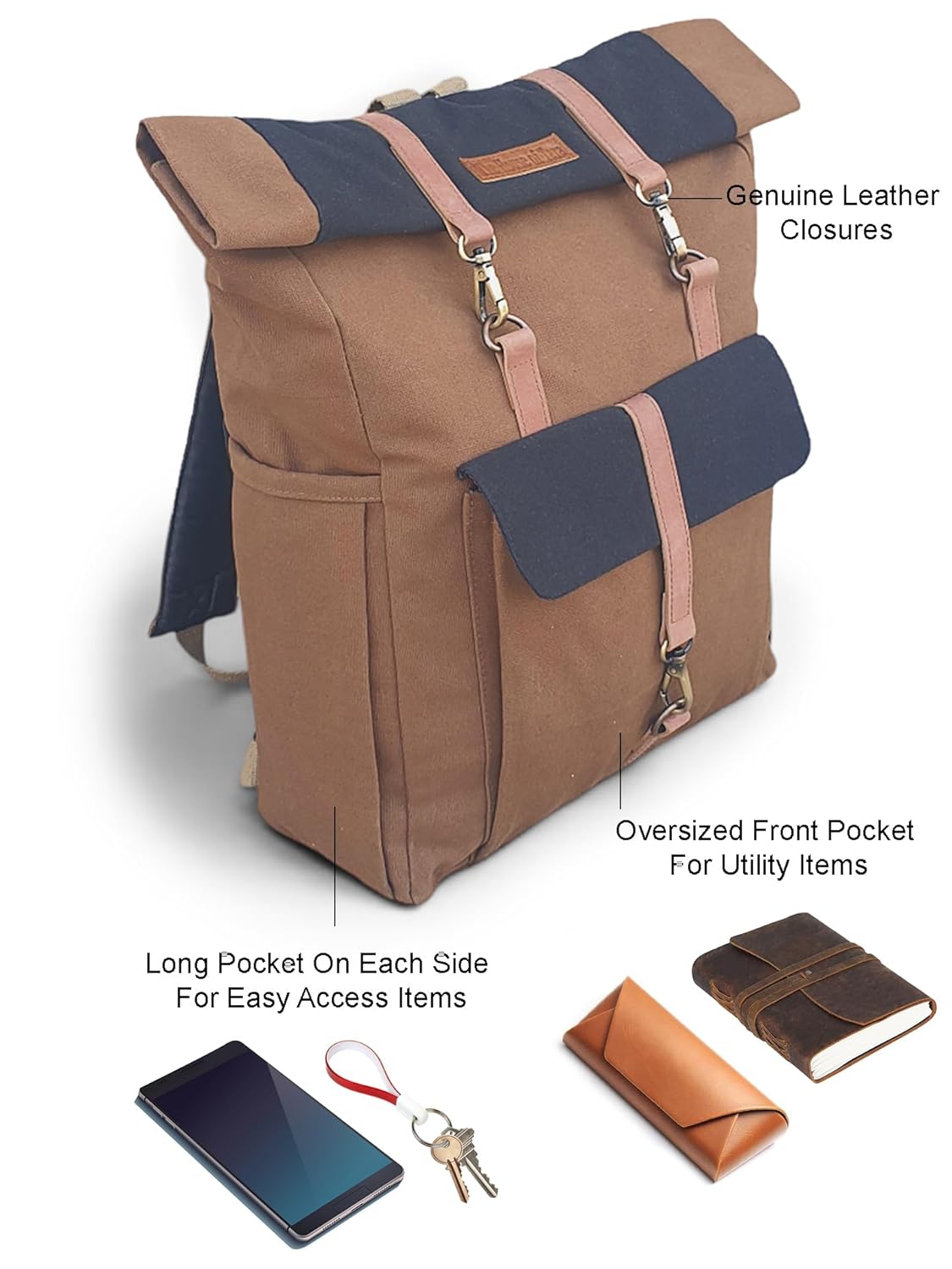 Dual Tone Canvas Backpack for Men & Women | 13 Liters | Casual Bags, Padded Laptop Compartment, 4 External Pockets, Adjustable straps | Suitable for Office, Travel & College (Khaki)