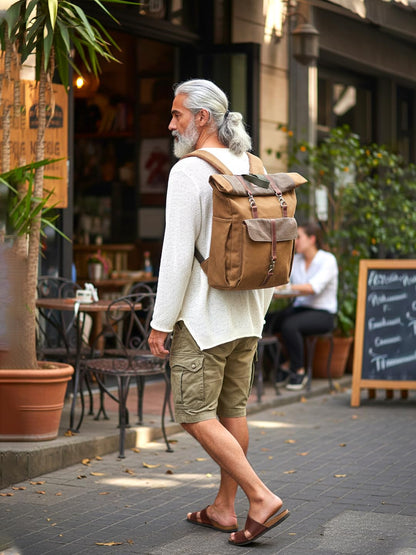 The House of tara Dual Tone Canvas Backpack for Men & Women | 13 Liters | Casual Bags, Padded Laptop Compartment, 4 External Pockets, Adjustable straps | Suitable for Office, Travel & College (Brown)