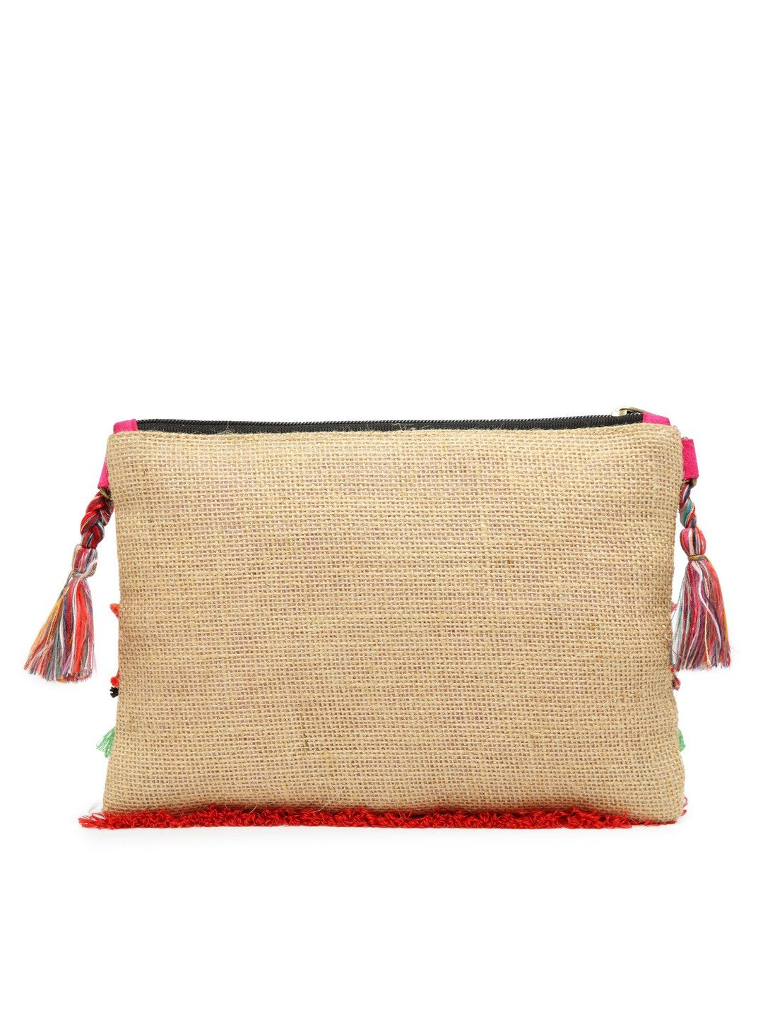 The House of tara Cross Body Sling Bag with Embellishments and Tassels/Trims | Internal Zip Pocket | Jute Crossbody Bag in Multi Colour with Zip Closure | Handmade.