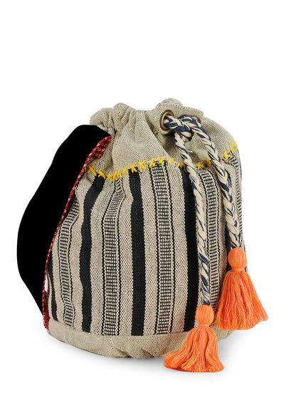 The House of tara Handloom Boho Sling Bag for Women | Cross Body Bag for Women with Waterproof Inner Lining, Drawstring Closure | Shoulder Bags Suitable for College & Daily Essentials (Black Grey)