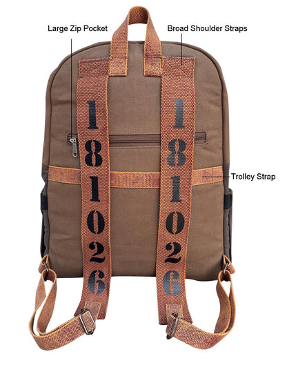 The House of tara Canvas Laptop Backpack for Men & Women 18 Liters | Casual Bag with Heavy Canvas Lining/Trolley Strap & Laptop Compartment | Suitable for College & Travel (Khaki Brown)