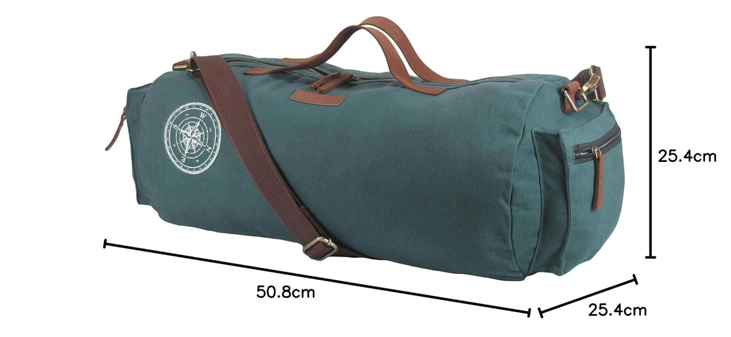 The House of Tara Canvas Travel Duffle Bag 25 litres | Sports Duffel | for Men and Women | Adjustable Removable Strap | Gym Bag | Luggage Garment Bag | Quick Access Pockets | Green Blue