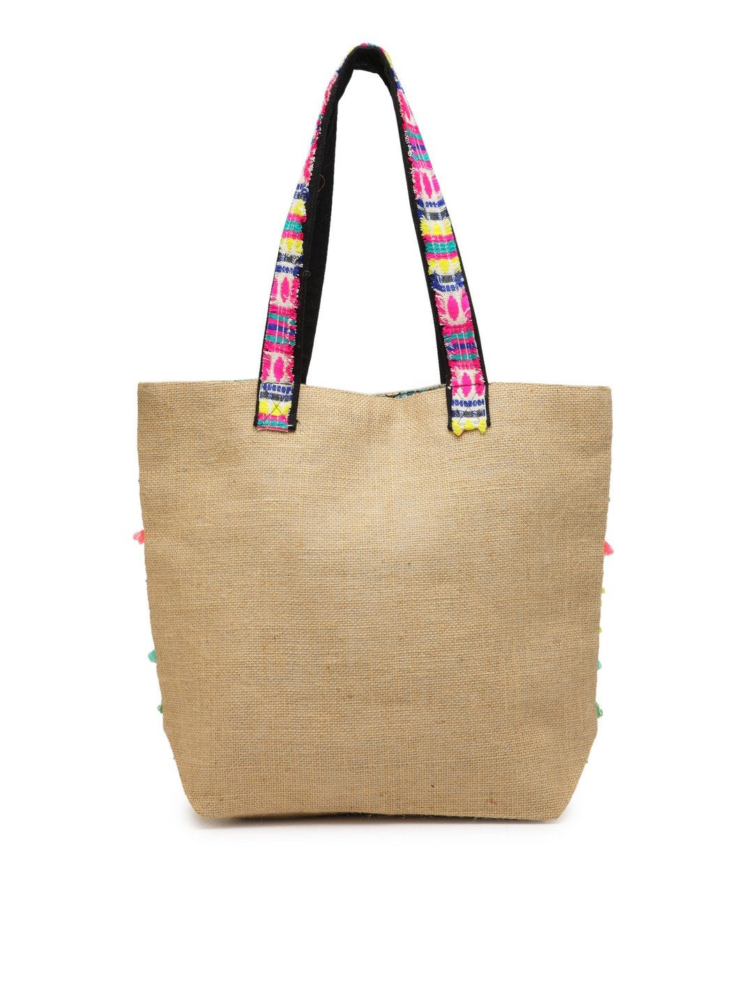 The House of tara Jute Tote Handbag | Brown Multicolor Shoulder Bag | Tassel Embellished | Magnetic Closure | Zipper Compartment | Casual Bag for College, Office & Daily Use | For Women