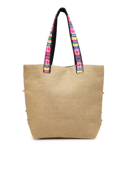 The House of tara Jute Tote Handbag | Brown Multicolor Shoulder Bag | Tassel Embellished | Magnetic Closure | Zipper Compartment | Casual Bag for College, Office & Daily Use | For Women