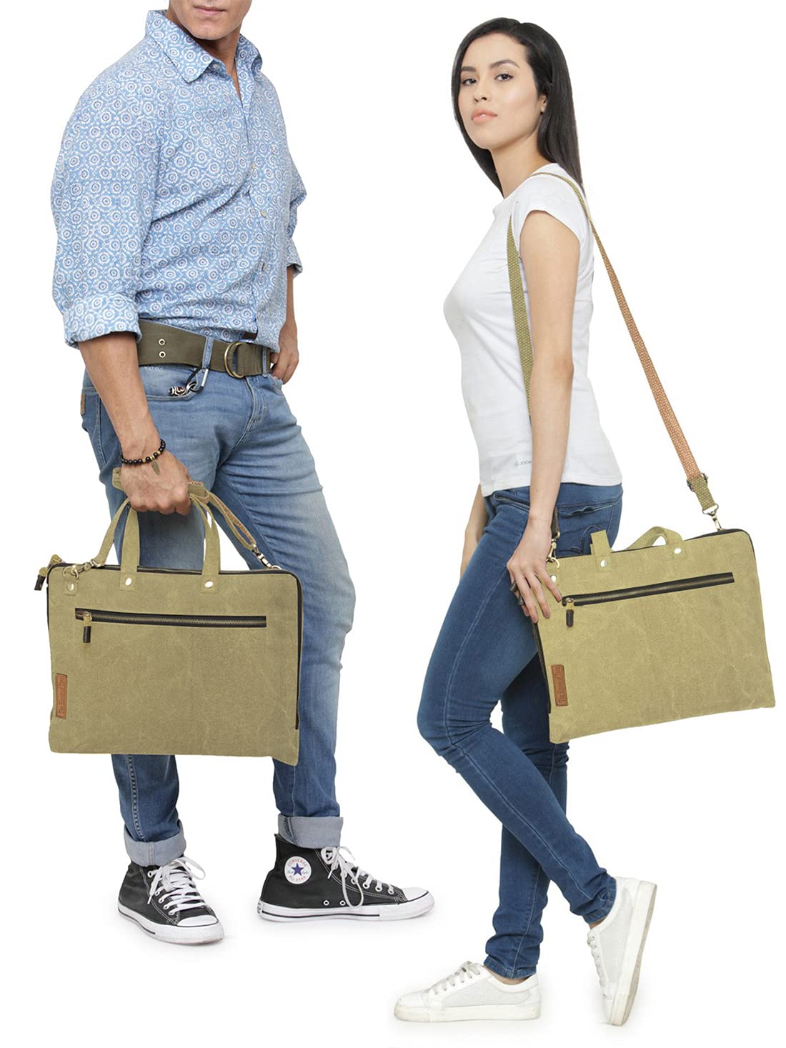 The House of tara Beige Canvas Laptop MacBook Messenger Bag for Men and Women | Formal Business Slim Crossbody Sling Bag for College Purpose | Laptop Upto 15.6 Inch | Handbags with Shoulder Straps
