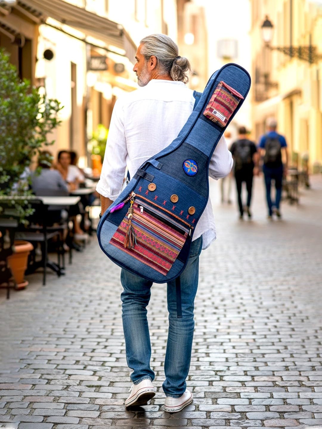 The House of tara Denim Cotton Fabric Acoustic Guitar Bag Cover for Men and Women | Modern Guitar Case | Waterproof Inner Lining | Adjustable Straps | Padded Protection | Zip Pocket | Blue
