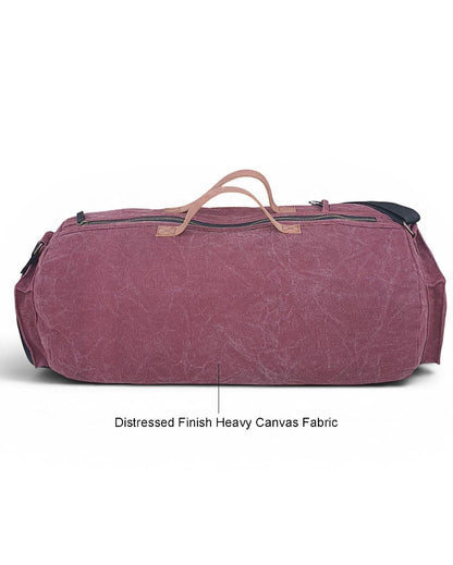 Canvas Travel Duffle Bag | 25 litres | Sports Duffel | Gym Bags | for Men and Women | Adjustable Broad Strap | Airline Carry-On Luggage | Quick Access Pockets | Vintage Wine
