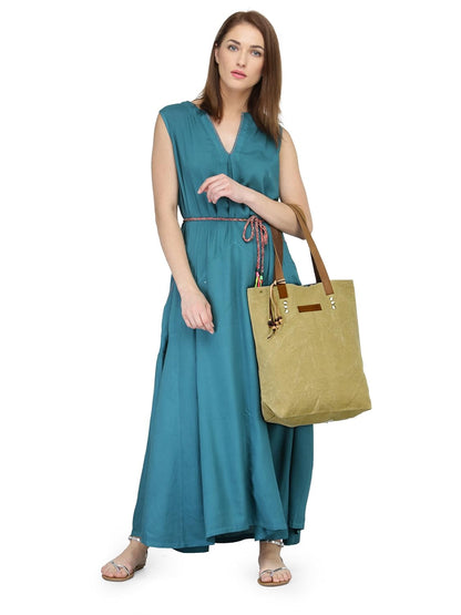 The House of tara Solid Canvas Tote Handbag | Tassel Embellished | Magnetic Closure & Internal Zip Pocket Shoulder Bag | For College, Office and Daily Use | Waterproof Bag | For Women (Beige)