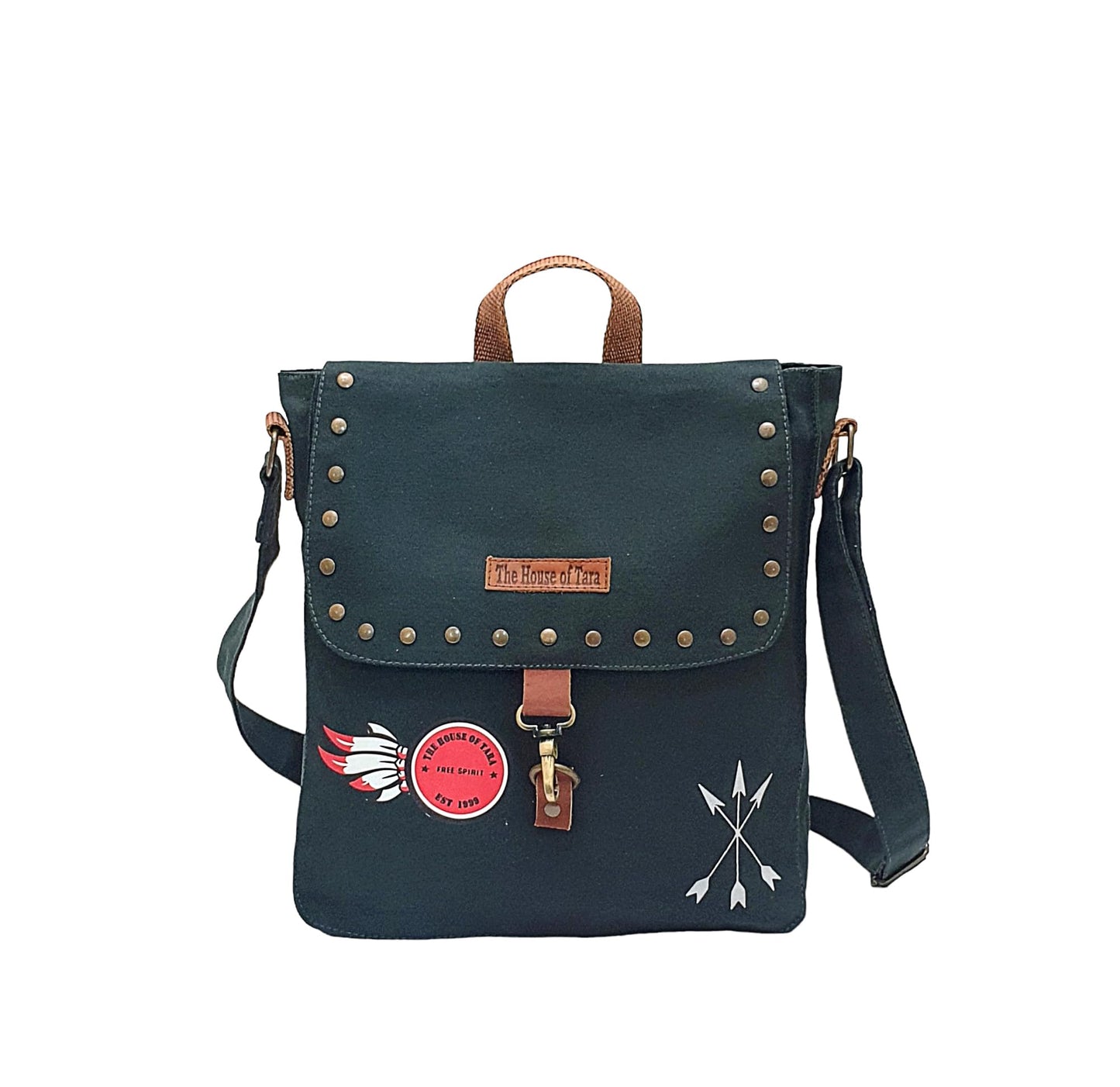 The House of tara Canvas Crossbody Messenger Bag for Men & Women | Side Bag Fits Mobile & Tablets | Ideal For Office & Travel | Beige Embellished Cotton Compact Messenger Business Bag for ladies