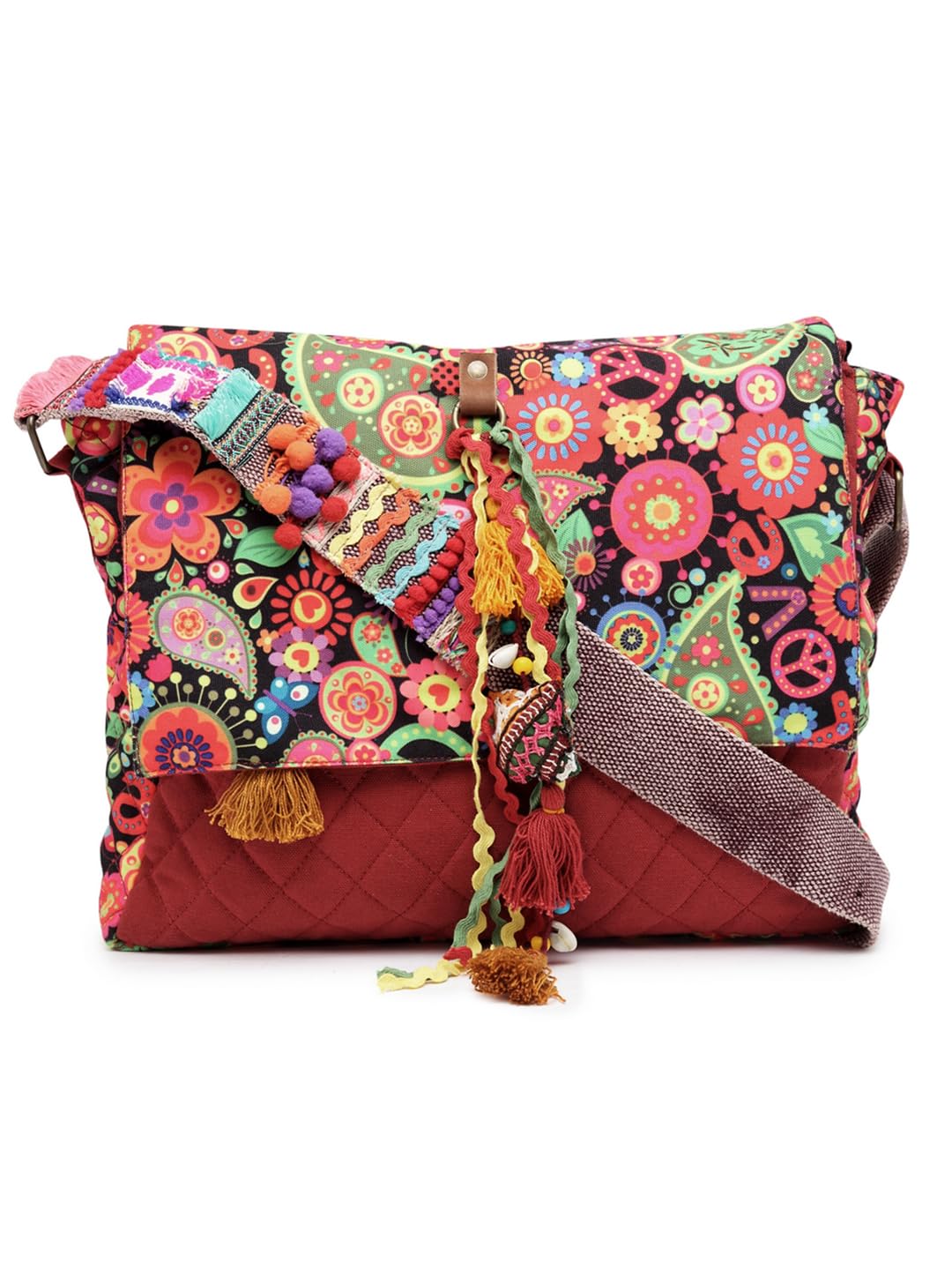 The House of tara Cotton Canvas Tassel Embellished Printed Cross Body Messenger Sling Bag for Women | Travel Office Business Shoulder Bag for Women | Crossbody Purse With Adjustable Strap