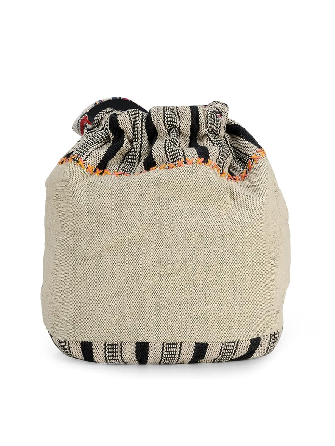 The House of tara Handloom Boho Sling Bag for Women | Cross Body Bag for Women | 100% Cotton Inner Lining, Drawstring Closure | Shoulder Bags Suitable for College & Daily Essentials (Grey Black)