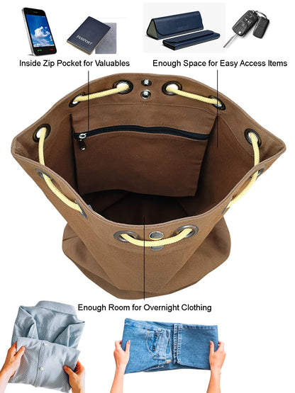 The House of tara Canvas Backpack for Men & Women 20 Litres | Casual Cotton Bag with Spacious Compartment & Drawstring Strap | Stylish Bag suitable for College, Hiking & Everyday Essentials (Khaki)