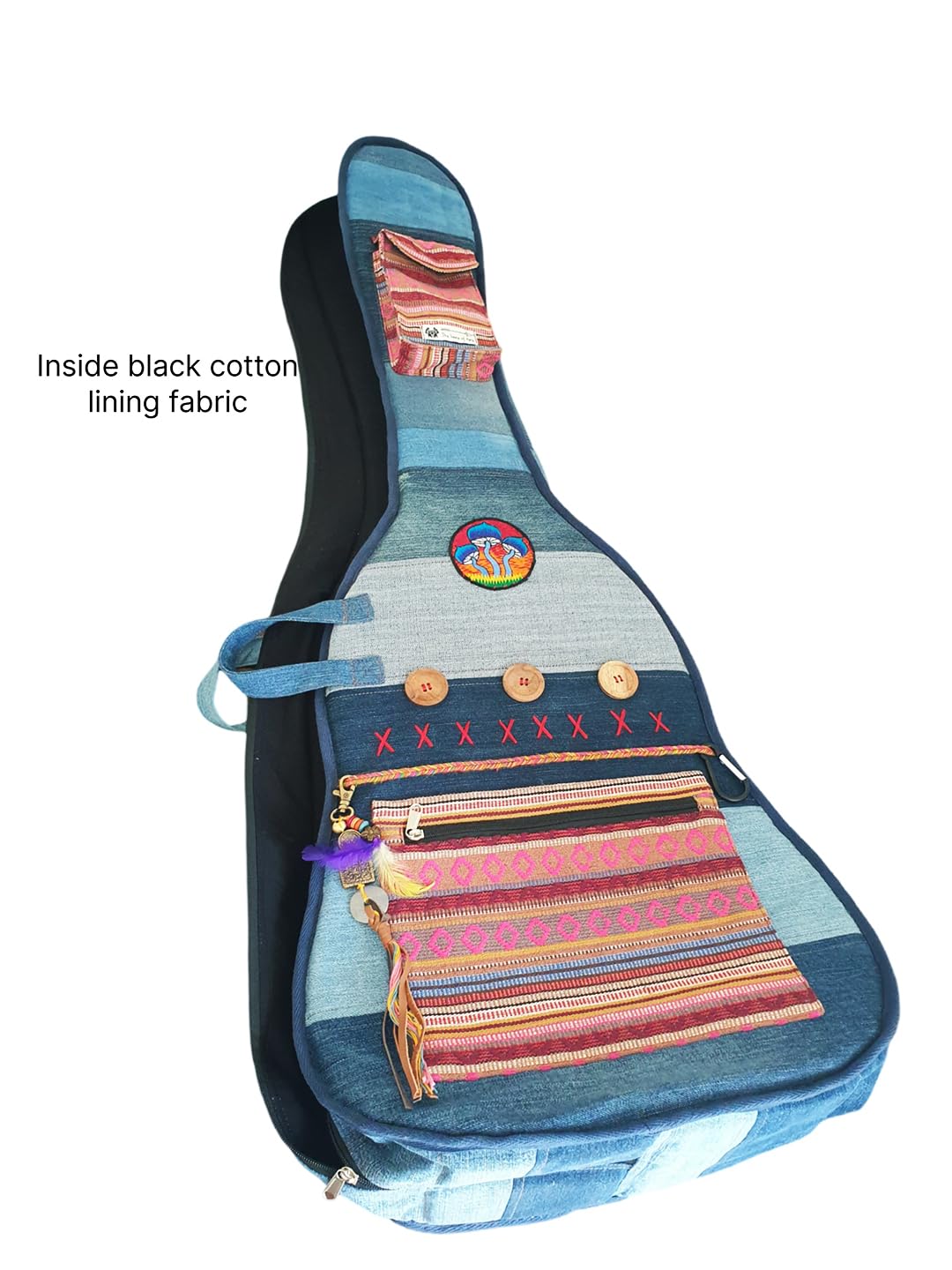 The House of tara Denim Cotton Fabric Acoustic Guitar Bag Cover for Men and Women | Modern Guitar Case | Waterproof Inner Lining | Adjustable Straps | Padded Protection | Zip Pocket | Blue