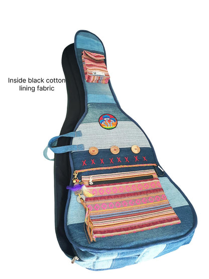 The House of tara Denim Cotton Fabric Acoustic Guitar Bag Cover for Men and Women | Modern Guitar Case | Waterproof Inner Lining | Adjustable Straps | Padded Protection | Zip Pocket | Blue