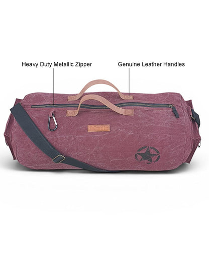 Canvas Travel Duffle Bag | 25 litres | Sports Duffel | Gym Bags | for Men and Women | Adjustable Broad Strap | Airline Carry-On Luggage | Quick Access Pockets | Vintage Wine